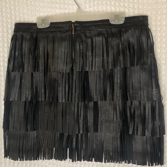 Zara Black Leather Fringe Skirt Size L - Picture 11 of 16